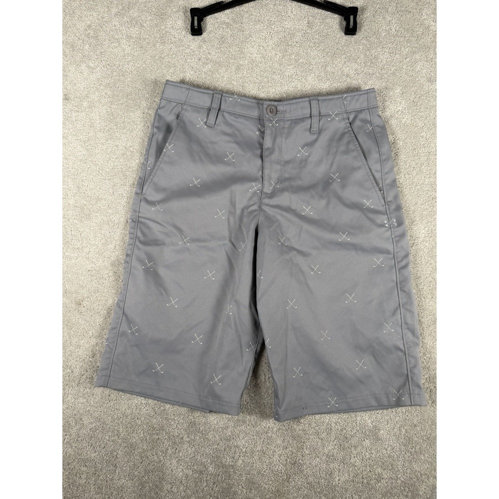 Under Armour UA Golf‎ Shorts Boys Size 16 Youth Golf Clubs All Over Print Grey